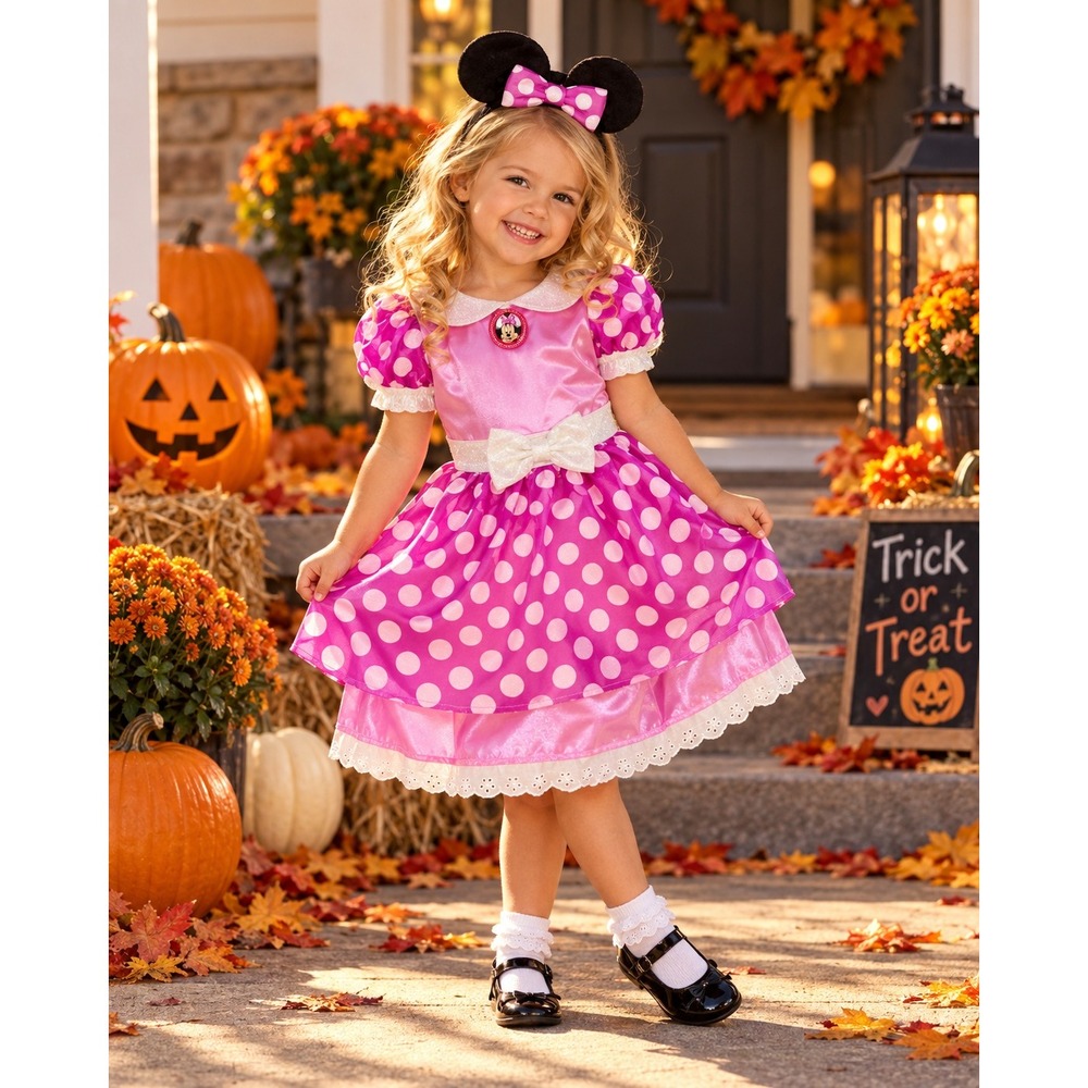 Disney Minnie Mouse Costume Toddler Girls 3T-4T Pink Polka Dot Dress Ears